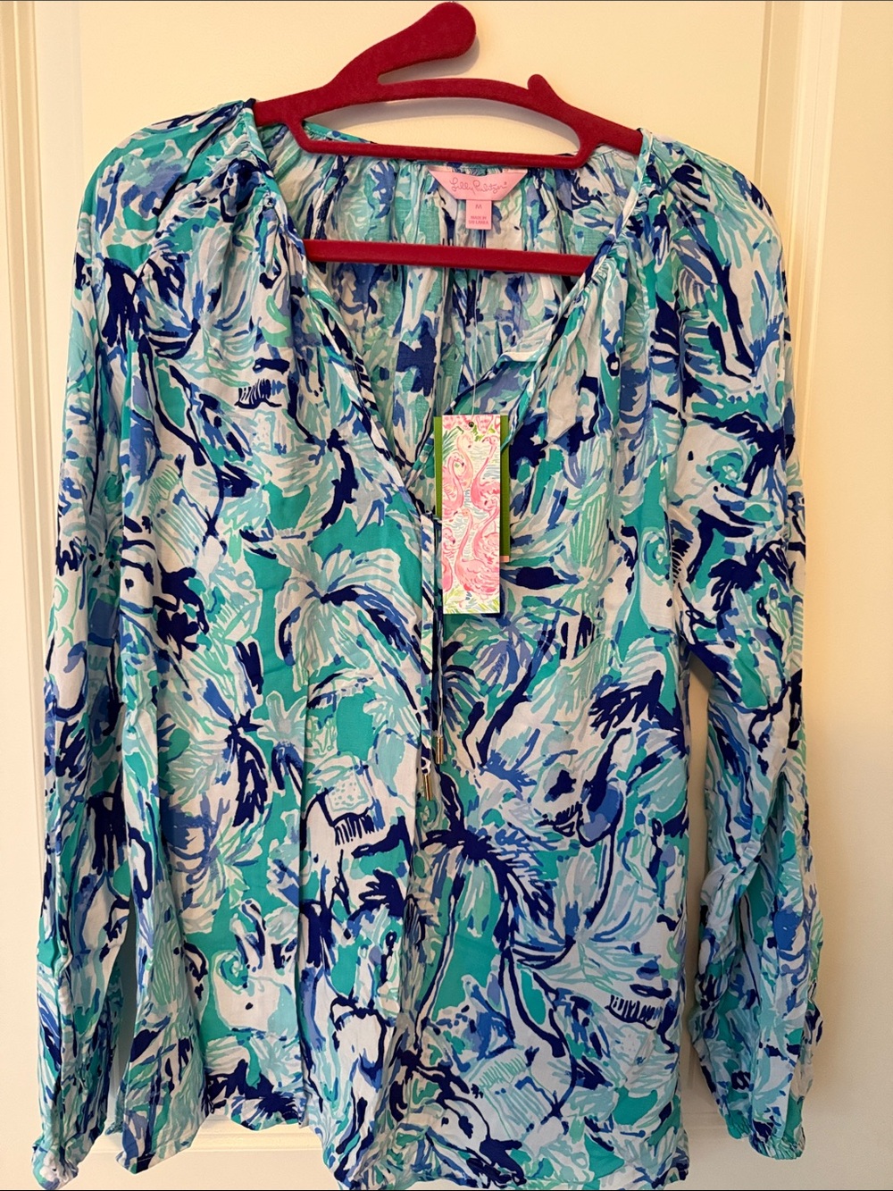 Lilly Pulitzer Turquoise, Teal & Navy Floral-Print Long-Sleeve Blouse